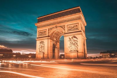 Light trails on monument at night