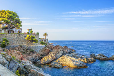 Beautiful house on the colorful ocean shore. selective focus