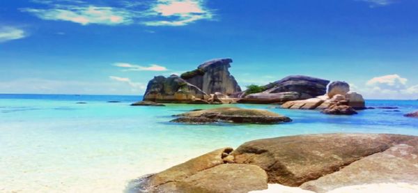 Scenic view of rocks in sea against sky