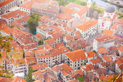 High angle view of buildings in city