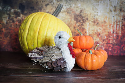 Close-up of pumpkins on table