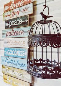 Close-up of text on wall