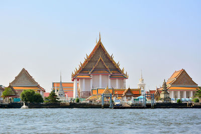 View of temple building against clear sky