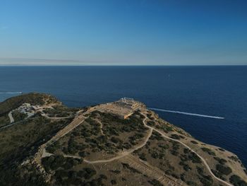 Scenic view of sea against clear blue sky