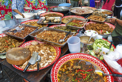 High angle view of food for sale in market