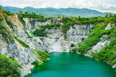 High angle view of river amidst rocks