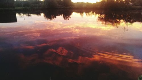 Scenic view of lake at sunset