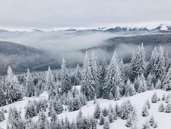 Scenic view of snow covered mountains against sky