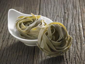 Close-up of tagliatelle pasta on table