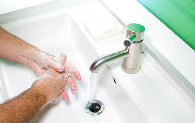 High angle view of people in bathroom