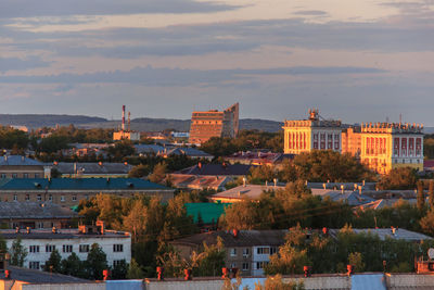 High angle view of buildings in city