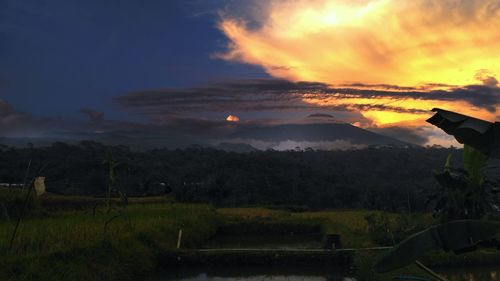 Scenic view of field against sky at sunset