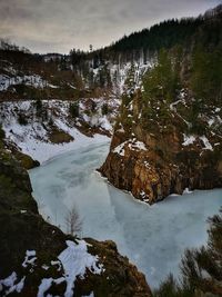 Scenic view of river against sky during winter