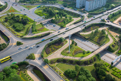 Aerial view of roads in city