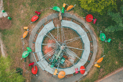 High angle view of damaged amusement park ride