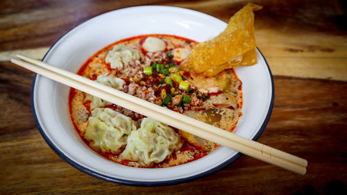 High angle view of meal served in bowl