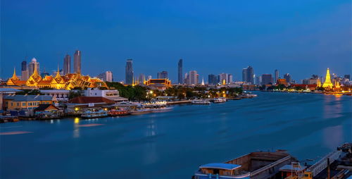 High angle view of city at waterfront,cityscape in middle of bangkok,thailand