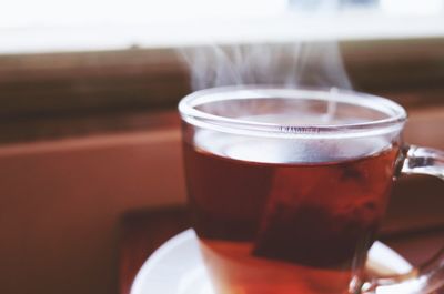 Close-up of tea in cup on table