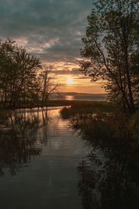 Scenic view of lake against sky during sunset