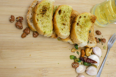 High angle view of breakfast on table