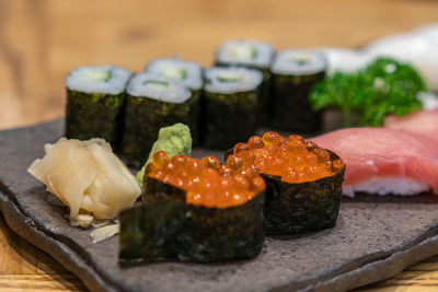 Close-up of sushi on plate