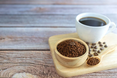 High angle view of coffee on table