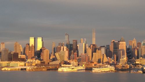 City lit up at dusk