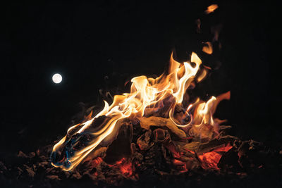 Close-up of fire in the dark