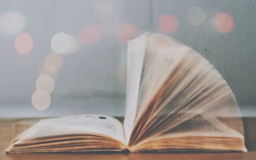 Close-up of open book on table