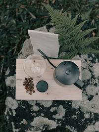 High angle view of coffee on table