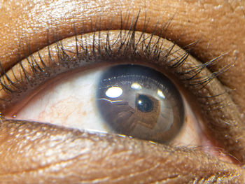 Close up of african american man dark brown eyes for use in ophthalmology optometry imagery