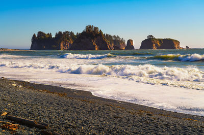 Scenic view of sea against clear sky