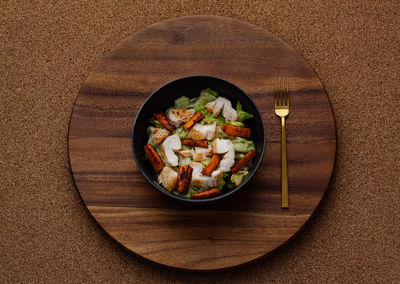 High angle view of food in bowl on table