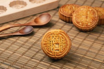 High angle view of bread on table