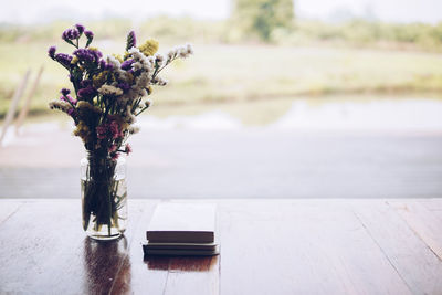 Close-up of flowering plant on table