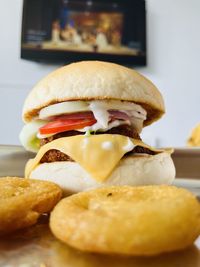 Close-up of burger in plate