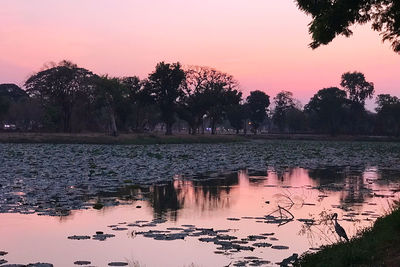 Scenic view of lake against sky at sunset