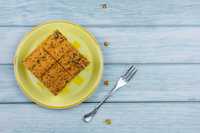 High angle view of food on table