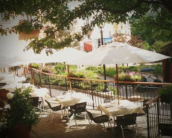 Chairs and tables at restaurant