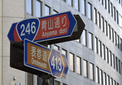 Low angle view of signboard against building