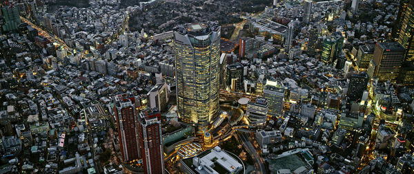 High angle view of modern buildings in city,tokyo,japan