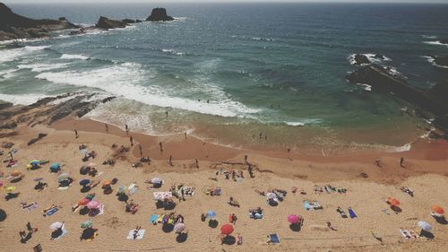 High angle view of people at beach