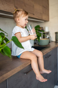 Portrait of boy using mobile phone while sitting on table