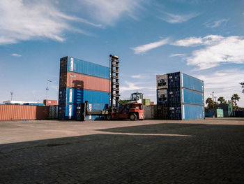 View of commercial dock against sky