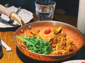 Close-up of breakfast served on table