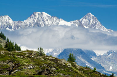 Scenic view of snowcapped mountains against sky