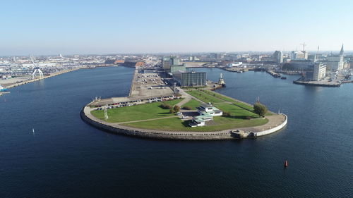 High angle view of buildings in city