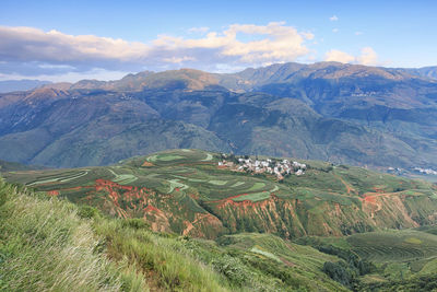 High angle view of town in mountains