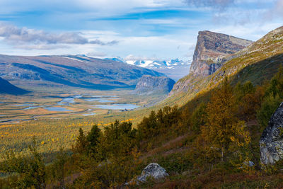 Wild, beautiful arctic landscape of northern sweden. skierfe mountain and rapa river valley.