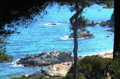 Scenic view of sea against blue sky